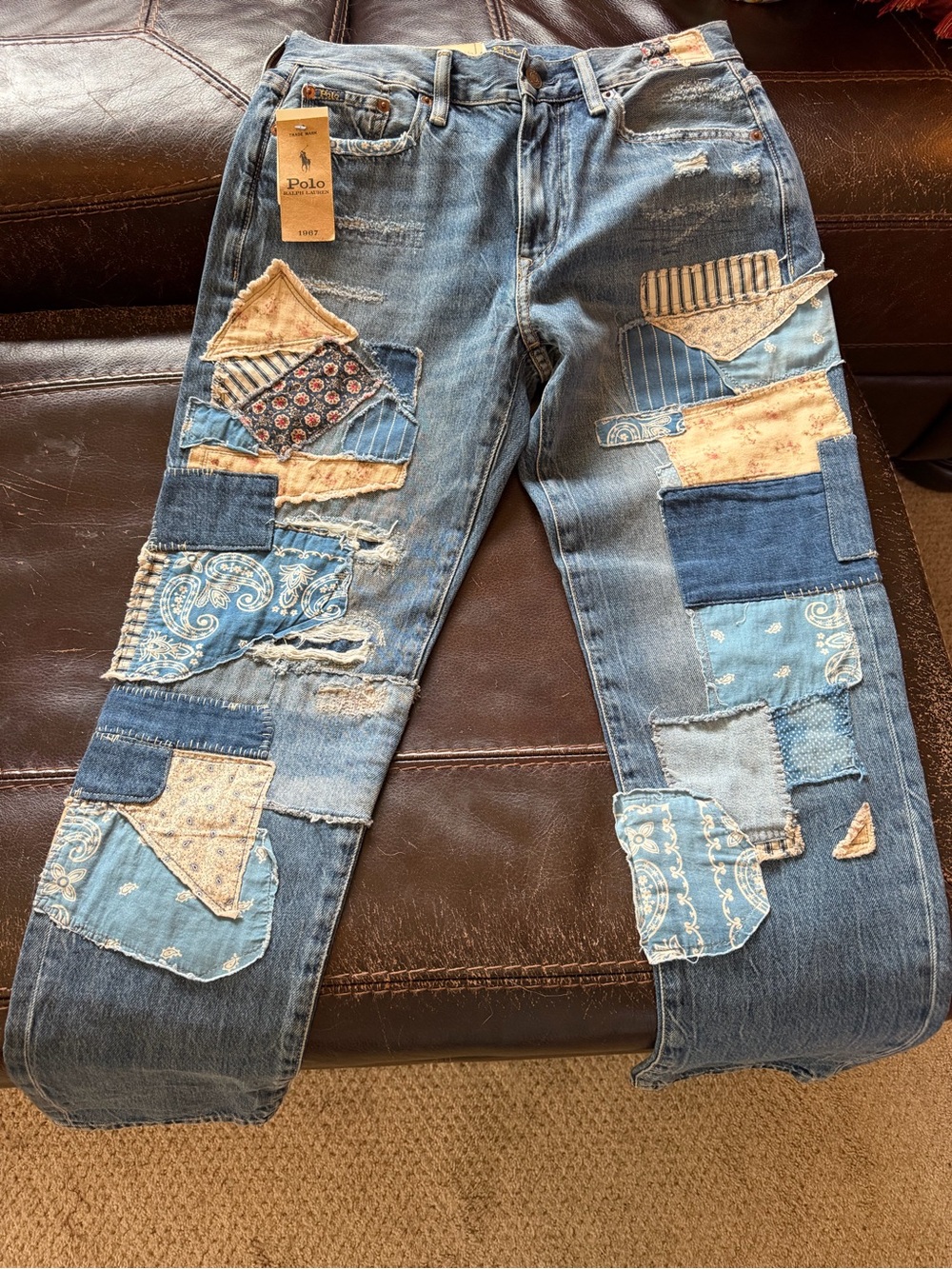 Ralph Lauren Patchwork Boyfriend Jeans in Blue and Cream